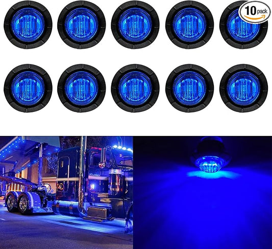 KEING 10 Pack Sealed Waterproof Mini Round 3/4 Inch Blue LED Marker lights Signal Light 12V for Trailer Truck Bus Pickup Van ATV RV Lorry Caravan, 5 Years Warranty