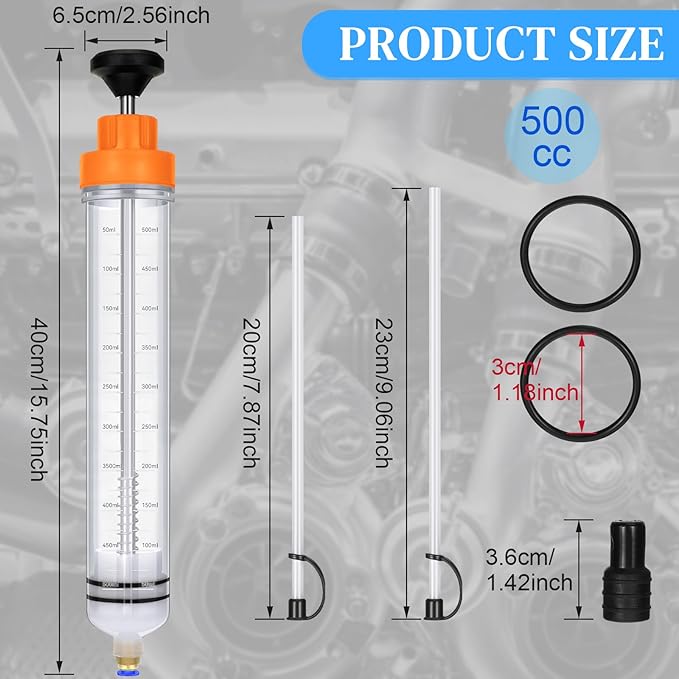 Gisafai 500cc Fluid Extractor Automotive Pump Manual Oil Extractor Pump Syringe for Gasoline Hand Cleaner for Power Steering, Hydraulic Fluid(Orange)