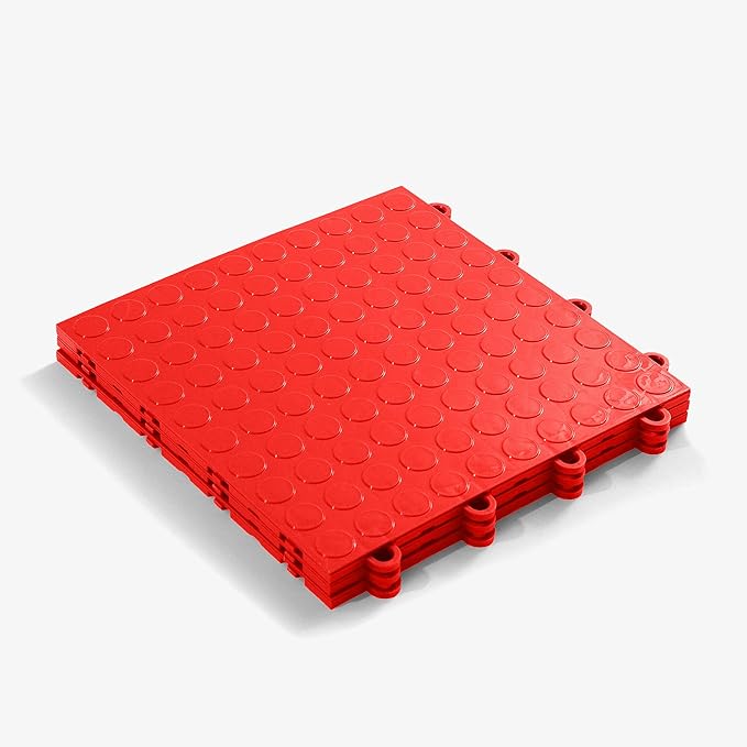 FlooringInc's Nitro 12"x12" Snap-Together Garage Flooring Tiles, Non-Slip Interlocking Plastic Floor Mat, Coin Pattern, Victory Red, 1 Tile, 1 Sq/Ft