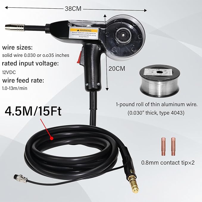 Weldpro 130A MIG Welding Gun Torch, 15 FT Cable Spool Gun Replacement for MIG210LCD, Omni 210, MIG155GD, Perfect for Aluminum Welding with 30% Duty Cycle Essential Welder Accessory