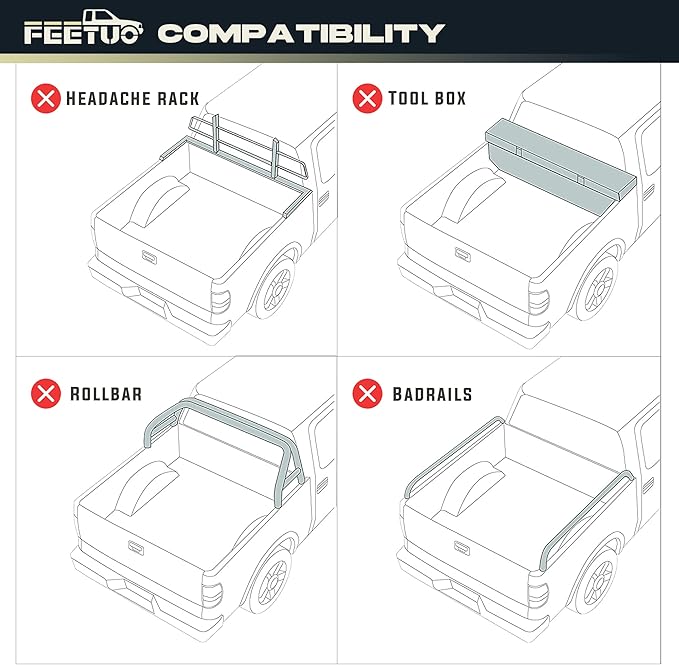 HTL Low-Profile Hard Tri-Fold Tonneau Cover Compatible with 2024-2025 Ford Ranger, 5 ft (61in) Truck Bed w/Track System