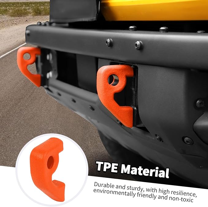 Jimen Fit for Ford Bronco 2021-2024, 2PCS Front Bumper Tow Hook Covers Protector Exterior Accessories (Orange)