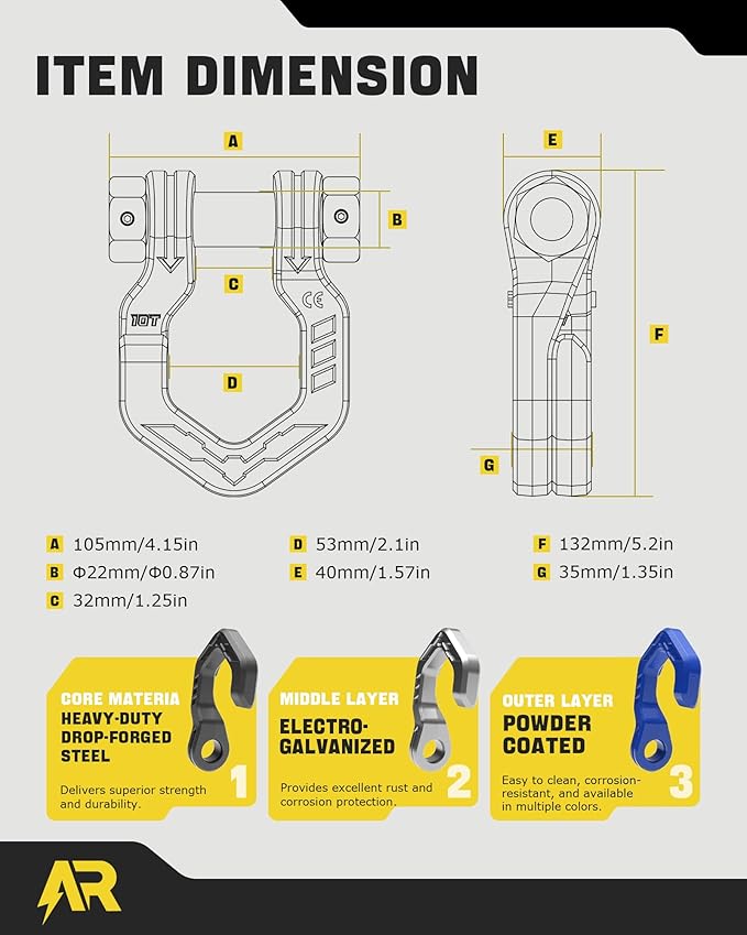 D Ring Shackles, 3/4" Separate Shackles with 7/8" Pin, Heavy Duty Recovery Shackle 57320lbs Break Strength, 4x4 Off-Road Recovery Towing Winch Shackles for Trucks, Red Blue 2-Pack