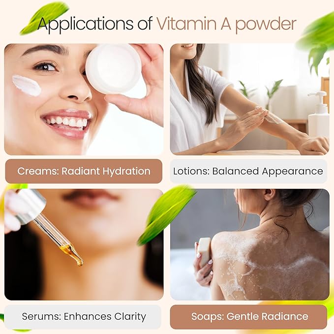 Vitamin A Powder Retinyl Palmitate, Pure Retinol Powdered Vitamin Water Soluble Vitamin A USP & Cosmetic Grade (2 oz. / 56 Grams)