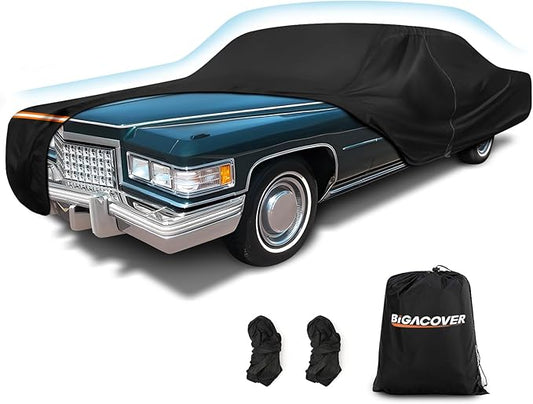 Car Cover for Cadillac Deville 1959-1984 Sedan de Ville 4 Door Car Covers All Weather Protection Waterproof Windproof Outdoor Full Car Cover with Door Zipper