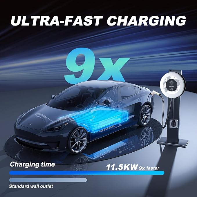 Level 2 EV Charger, 11.5KW /50A Fast Wall Home Charging Station, 27.3ft Charging Cable with Smart App (WiFi), 240V EV Charger with NEMA 14-50, EVSE J1172 Connector for Electric Car EC51W