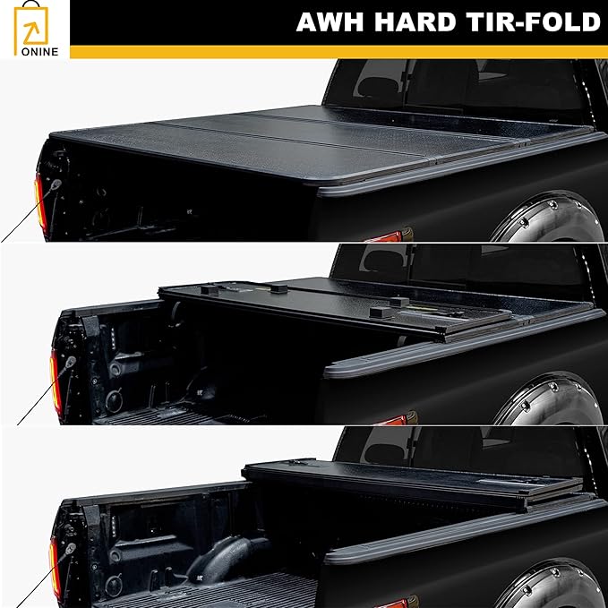 ONINE AWH Hard Tri-Fold Truck Bed Tonneau Cover Custom Fit 2019-2026 Chevy Silverado/GMC Sierra 1500 5.8ft Bed(69.9"), Aluminum Textured Black, Fleetside, All Weather