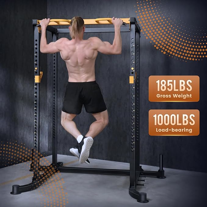 Squat Rack Power Cage, 82" Large Squat Stand Rack 2000lbs Capacity, Stable and Durable Power Rack with Pull-Up Bar, Heavy Duty Adjustable Power Cage with Weight Plate Storage Attachment for Home Gym