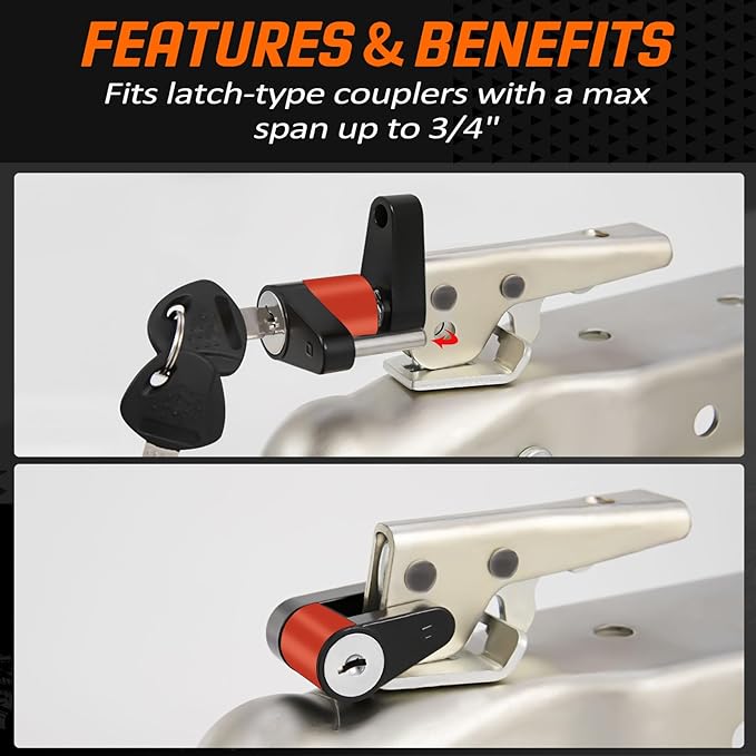 METOWARE Keyed Alike Trailer Lock Set, 5/8" Dia 3-1/2" Long Anti-Theft Trailer Hitch Lock Fits Class III IV Receiver, Dia 1/4" with 3/4" Span Trailer Tongue Lock for Tow Boat RV Truck