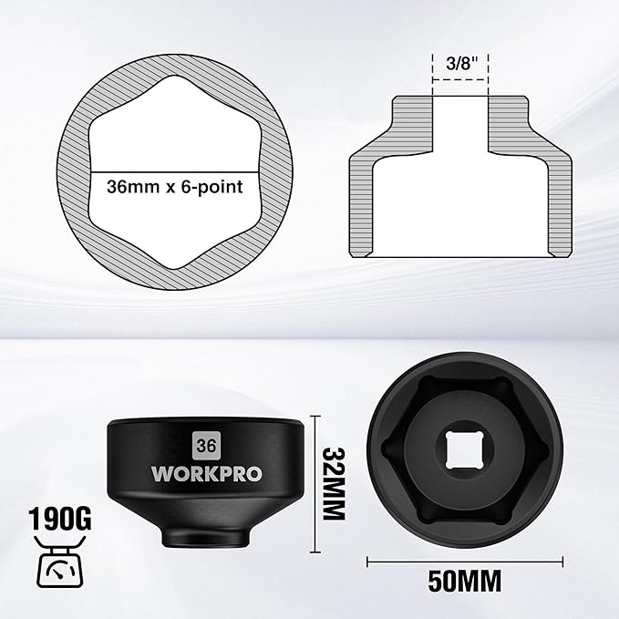 WORKPRO 36mm Oil Filter Socket Wrench, Oil Filter Removal Tool, Oil Filter Change Set, Ideal for Some Ford F250, BMW, Mini, Volvo, Audi, VW, Porsche Vehicles