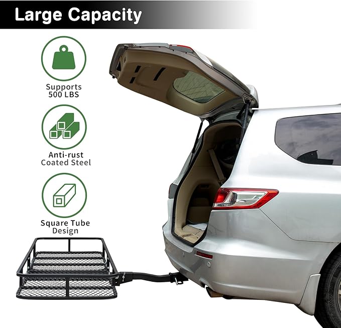 Leader Accessories Trailer Hitch Cargo Carrier Rack with Bag, 60"x24"x6" Folding Hitch Mount Vehicle Carrier Basket for SUV, RV, Truck, Van, Fits 2" Receiver, 500 lbs Load Capacity
