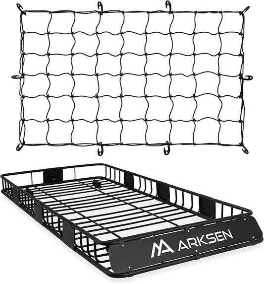 ARKSEN 84 x 39 x 6 Inch Universal 150LB Heavy Duty Roof Rack Cargo with Cargo Net, Car Top Luggage Holder Carrier Basket with Extension for SUV, Truck, & Car Steel Construction