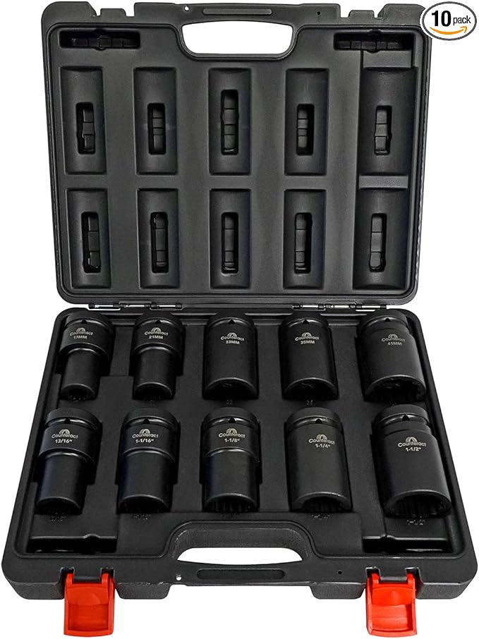 Counteract Socket Pro – 6 Way Socket 10pc Set - 13/16", 1-1/16", 1-1/8", 1-1/4", 1-1/2", 17mm, 21mm, 33mm, 35mm, 41mm - 1" Drive