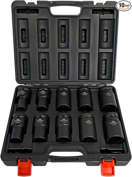 Counteract Socket Pro – 6 Way Socket 10pc Set - 13/16", 1-1/16", 1-1/8", 1-1/4", 1-1/2", 17mm, 21mm, 33mm, 35mm, 41mm - 1" Drive