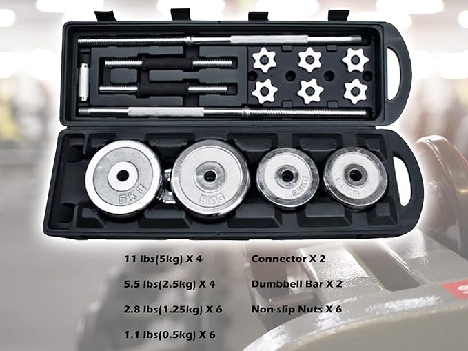Cast Iron Adjustable Dumbbells Weight Set to 110 Lbs, Free Weight with Connecting Rod Used As Barbell, for Men and Women Home Gym Work Out Training Fitness Equipment All-Purpose