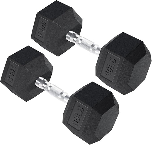 PAPABABE HEX Dumbbell Set 2.5-125lb, Rubber Encased Home Gym Dumbbells, Exercise & Fitness Weights Dumbbells for Women & Men, Hand Weight for Strength Training