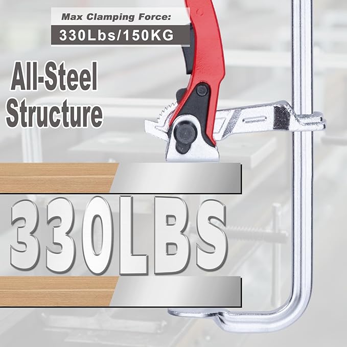 6 Packs Clamps Set, Throat Depth 2-3/8 Inch Heavy Duty Forged Steel Ratcheting Table Clamp, Strong Hand Tools with Max 330 Lbs Load Limit for Grinding, Milling, Precision Cutting