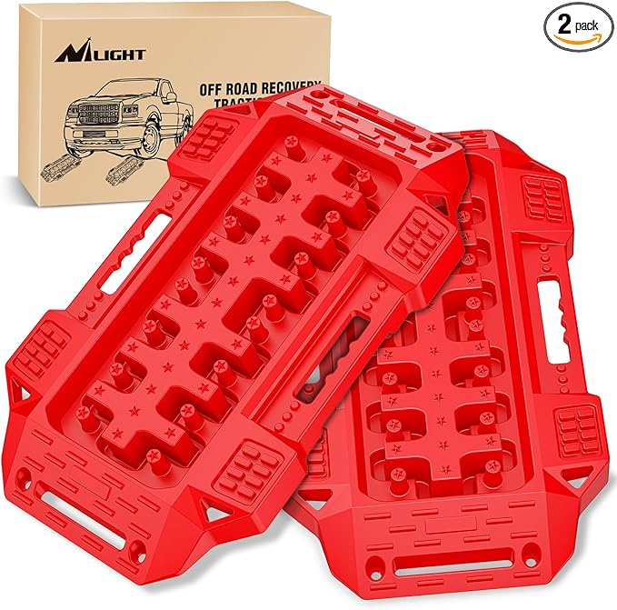 Nilight Recovery Offroad Traction Boards Mini Short Emergency Tire Tracks Mats For 4WD 4X4 ATV UTV on Mud Sand Snow (2PCS Red)