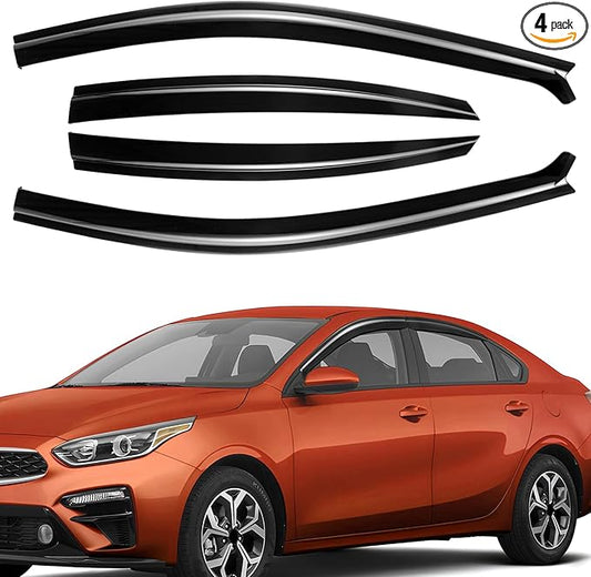 Tape-On Rain Guards Fit for Kia Forte 2019-2025 Window Deflector Out Channel Extra Durable Side Sun Smoke Guard 2024 Forte Visor Deflectors Black 4pcs