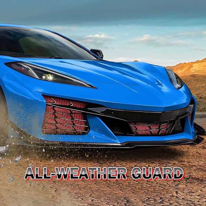 3Pcs Red Upgraded Front Radiator Guards Grille,Aluminum Body Bumper OEM Style Front Outer Grill Guard Protection Screens Grille Vents Insert Mesh Set for Corvette C8 Z06 2023+/E-Ray 2024+