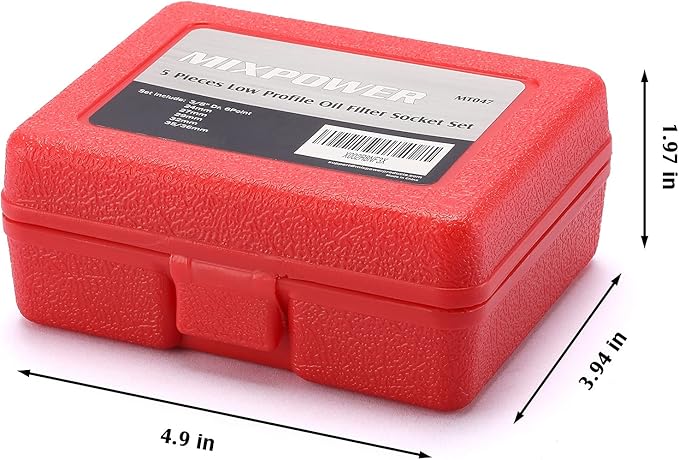 MIXPOWER 5 Pieces 3/8 inch Drive Low Profile Fuel Filter Socket Set, Low Profile Design for Easy Access, Chrome Vanadium Steel for Resist Rust and Corrosion, Low Profile Design for Easy Access