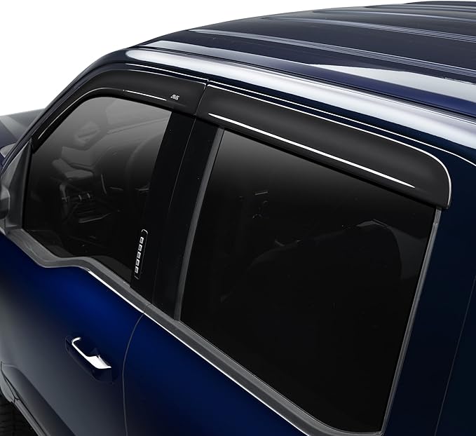 Auto Ventshade [AVS] Low Profile Rain Guards For 2009 - 2024 Dodge Ram 1500 (19-24 Classic Body Only), QUAD CAB ONLY (In-Channel Mount only) | Window Vent Visors, 4 pcs. - Dark Smoke | 994003