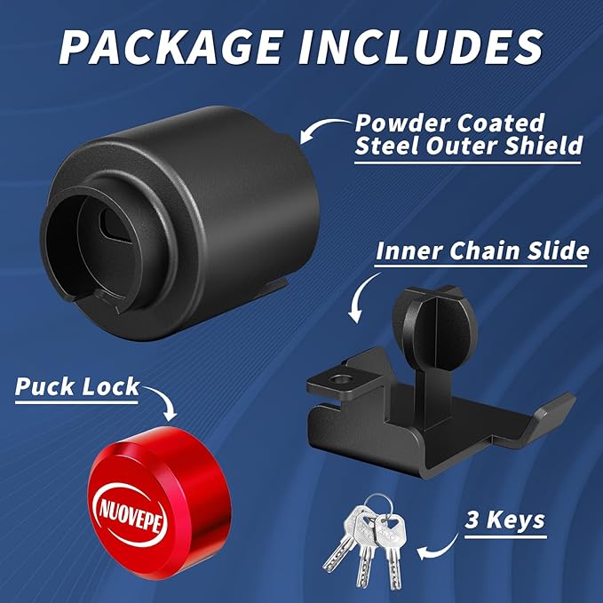 Trailer Lock Fits 2 5/16 Inch Couplers, Secures Safety Chains Anti-Theft Ball Hitch Lock, Pry-Resistant & Heavy-Duty Trailer Hitch Locks for RV | Cargo | Camper | Dump Trailer (Red)