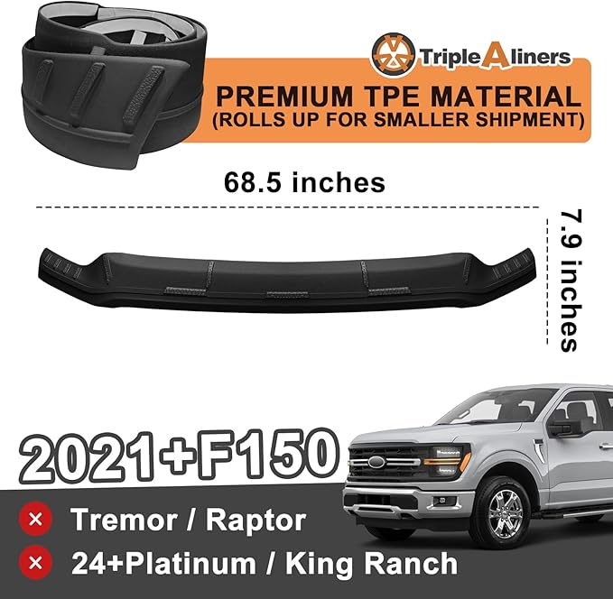 TripleAliners Hood Deflector Protector Compatible with 2021-2024 2025 Ford F150 F-150 Accessories Hood Protector TPE Bug Deflector Shield Replacement(Not Fit Tremor/Raptor, 2024+Platinum/King Ranch)