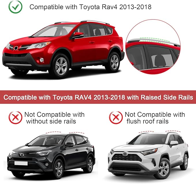 KINGGERI Roof Racks Cross Bars Replacement for Toyota RAV4 2013-2018 Accessories, Aluminum Rails Cross Bar Crossbars Rooftop Cargo Basket Carrier Bag Luggage Rails Snowboard Skiboard Bike