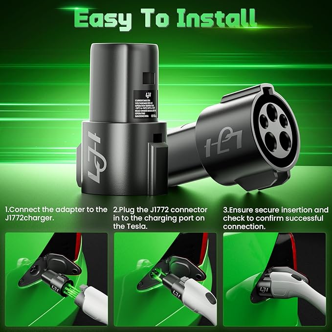 J1772 to Tesla Charger Adapter - 80A 250V Fast Charging - Compatible with Tesla Model 3/Y/S/X/Cybertruck for Level 1 & 2 EV Charging Stations