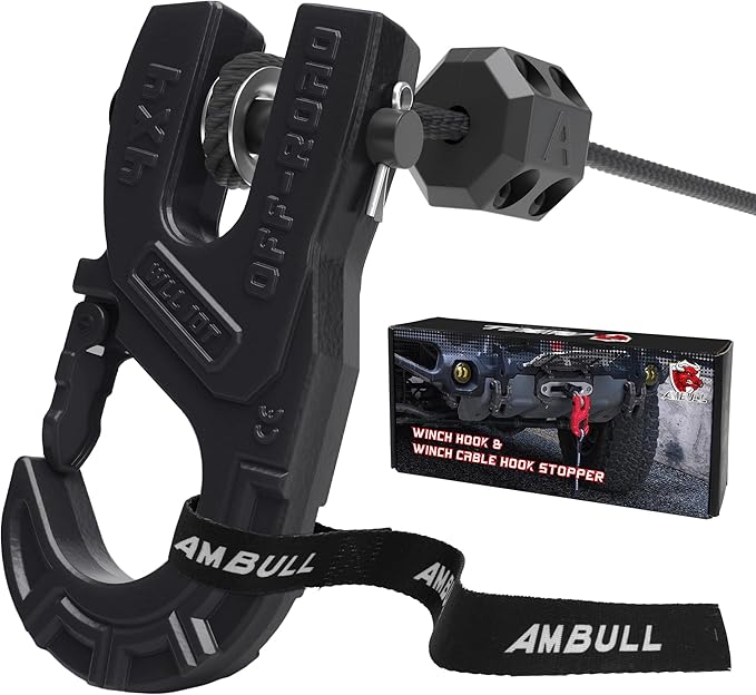 3/8" Tow Winch Hook with Cable Stopper, 10T Winch Hook, Upgrade Heavy Duty Forged Steel Winch Hook, 31967lbs Max Strength, Clevis Clip Hook Set for Synthetic Rope, Off-Road Vehicle, Black