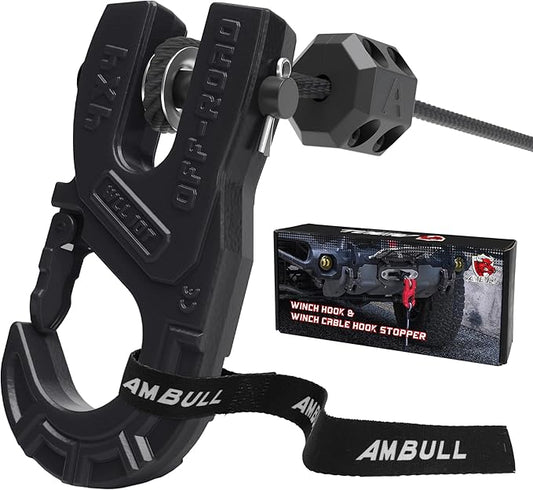 3/8" Tow Winch Hook with Cable Stopper, 10T Winch Hook, Upgrade Heavy Duty Forged Steel Winch Hook, 31967lbs Max Strength, Clevis Clip Hook Set for Synthetic Rope, Off-Road Vehicle, Black
