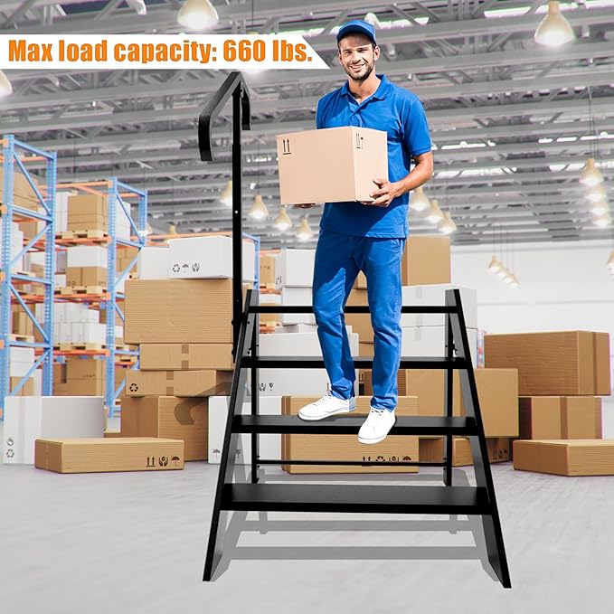 Folding 4 Step Ladder, Step Stool Foldable, RV Steps with Non Slip Feets, Max Load Capacity 660lbs Hot Tub Steps for Home, Travel Trailer, Camper, Mobile Home, Spa, and Porch