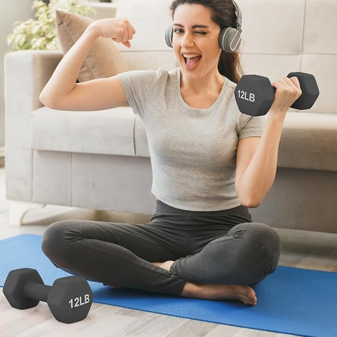 MADOG Dumbbell Set, Anti-Slip Neoprene Coated Hexagon Hand Weights for Home Gym Equipment Workouts Strength Training