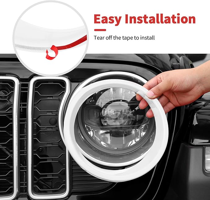 Front Grille Grill Insert+Headlight Turn Light Cover Trim Compatible with 2024-2025+ Jeep Wrangler JL JLU & Gladiator JT Exterior Accessories,Not Fit for JL Sport & Sports(White)