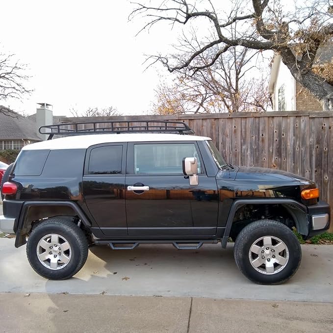 Running Boards Side Steps Compatible with 2007-2014 Toyota FJ Cruiser SUV. Dual-Stage Textured Black Powder Coated Step Bars. 4 Inch Truck Drop Down Side Steps.