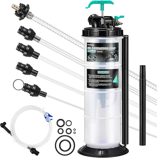 Poafamx 7.5L Oil Extractor Pump Pneumatic/Manual, 2 Gallon Fluid Extractor Pump, Oil Vacuum Change Pump with 5 Tubes and Extended Storage Units for Automotive, Truck, Boats Oil Change (2 Gallon)