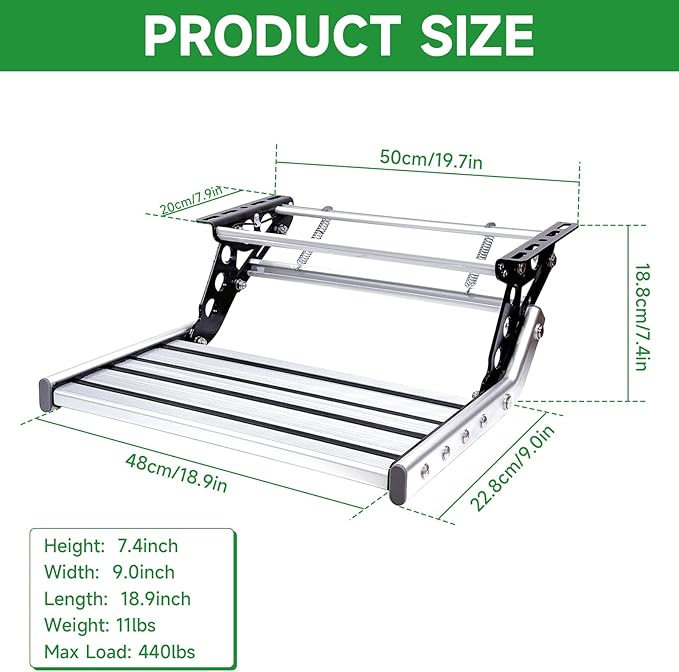Just-V RV Camper Steps Single Drop Down Steps One-Hand Expand or Collapse Manual RV Stairs Folding Stable Ladders with Non-Slip Rubber Feet and Luminous Tape Glow Holds Up to 450 lbs