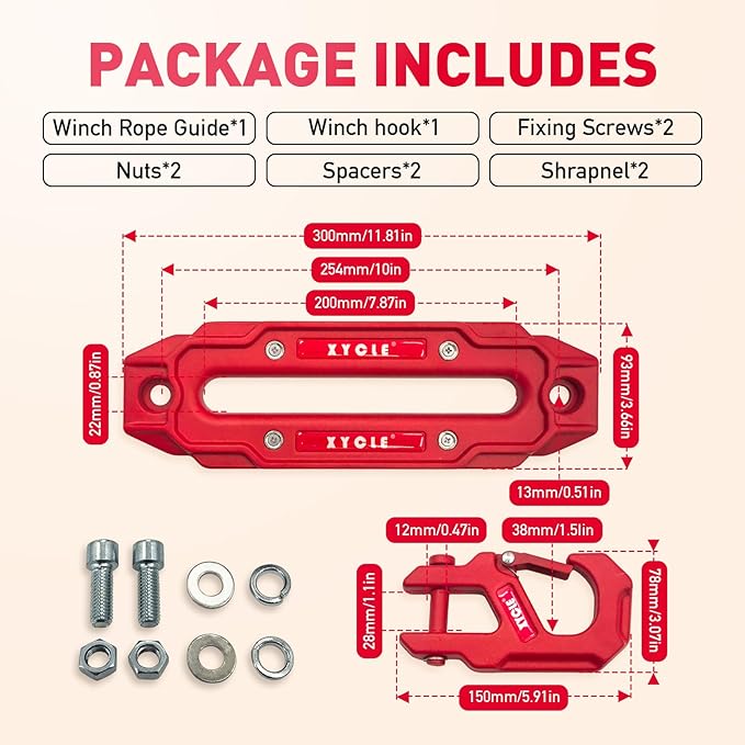 Winch Fairlead with Tow Hook,7075 Aluminum Hawse Fairlead with High Strength Alloy Steel Forged Winch Hook, 20000lb Winch Fairlead Hook (Red)