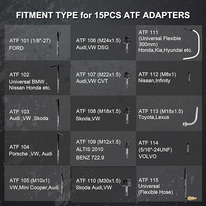 JIFETOR Transmission Fluid Pump Pneumatic Extractor and Dispenser Tool Kit, 10L ATF Fill and Evacuator Oil Can Set with 15PCS ATF Adapters 3PCS 1M Hose for Gear Oil Garage and Shop Fluid Transfer