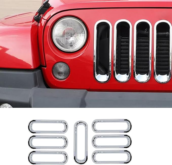 Chrome JK Grill Inserts Front Grille Mesh no Mesh Cover Guard for Jeep Wrangler JK 2007-2017 Clip-on Grille Accessories