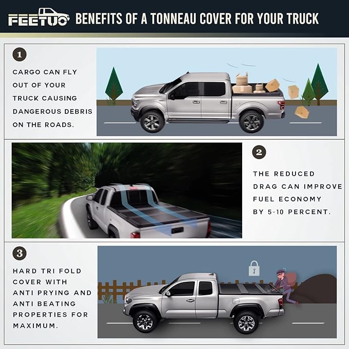 FRP Hard Tri-Fold Tonneau Cover Truck Bed for 2015-2025 Ford F-150 5.5FT/67.1inch