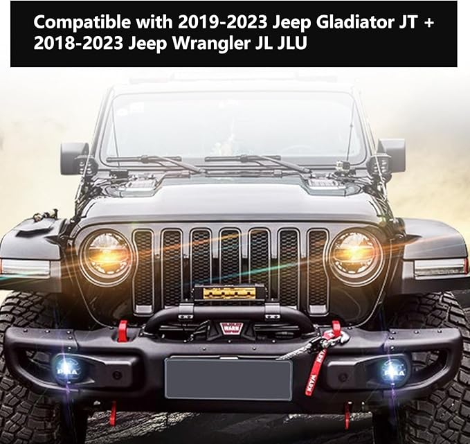 Front Steel Brush Guard Fits 2019-2023 for Jeep Gladiator JT & 2018-2023 for Jeep Wrangler JL JLU Rubicon Bumper Steel Bar Grille Brush Guard
