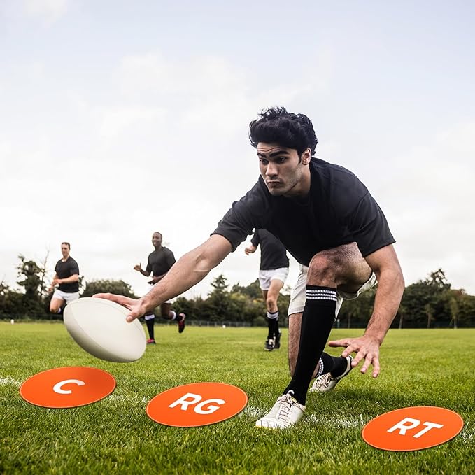 9 Pcs Football Lineman Spot Markers with Mesh Bag 9 Inch Non Slip Vinyl Poly Floor Agility Dots Flat Field Cones for Football Coaching Speed Agility Training Equipment
