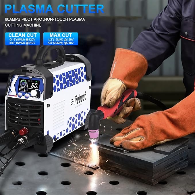 Reboot Pro 60A Plasma Cutter 2025, Pilot Arc Non-Contact Cutting, 120V/240V Dual Voltage,Large Digital Smart Screen, Enhanced for Metal/Mesh/Stainless Steel, 1/2'' Clean Cut 3/4" Max Cut