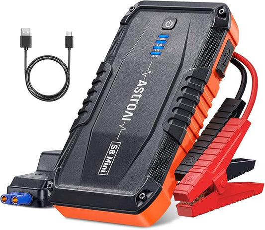 AstroAI S8 Mini Car Battery Jump Starter, 12V Portable Car Starter for Up to 6.0L Gas/3.0L Diesel Engine, Auto Battery Booster Pack, Lithium Jump Box with Jumper Cables & LED Light (Orange)