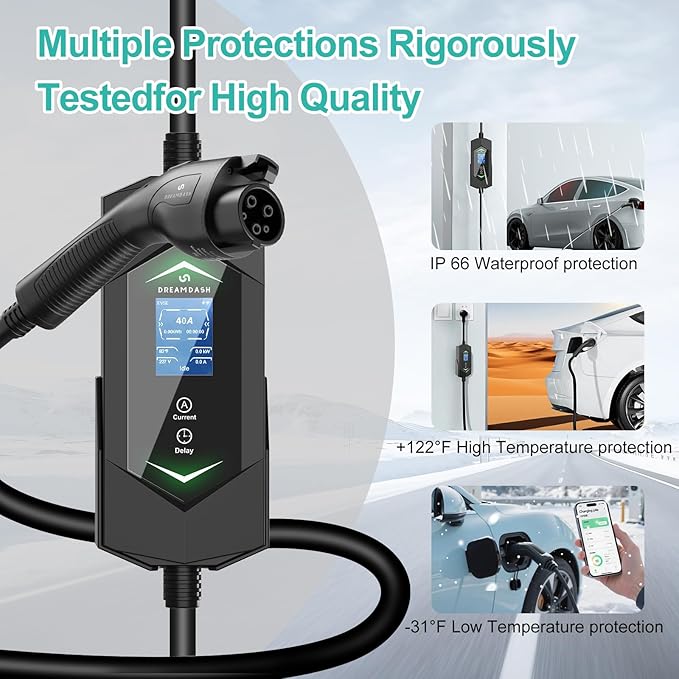 Portable Level 2 Ev Charger for All SAE J1772 EVs &, 25ft ETL Listed Electric Vehicle Charger (40A,NEMA14-50(Plug Play))