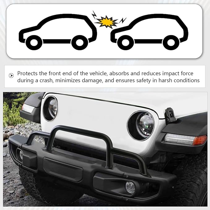 Grille Winch Brush Guard for Jeep Wrangler JL, Gladiator, JT (2018-2024) - Triple Hoop Bumper Bar Winch/Front Bumper Brush Guard Bull Bar, Replaces Part #82216474AA