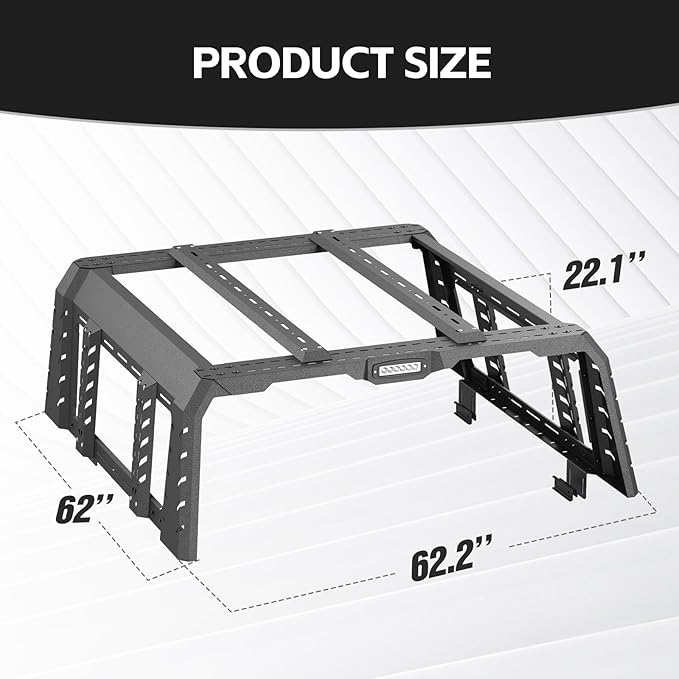 22" High Overland Bed Racks Truck Cargo Carrier Compatible with 2020-2026 Gladiator JT with LED Lights and Bed Rails, Full-Size Truck Rear Ladder Rack Back Cross Bars