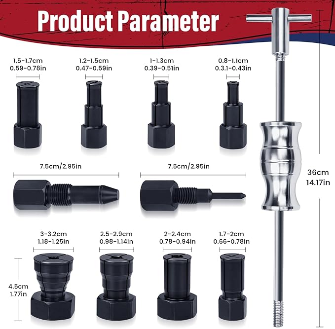 12pcs Blind Hole Collet Bearing Puller Set, Internal Bearing Extractor Puller Kit Slide Hammer Bearing Puller Set with Expandable Collets 8-32MM Insert Bearing Remover Set Tool (Red)